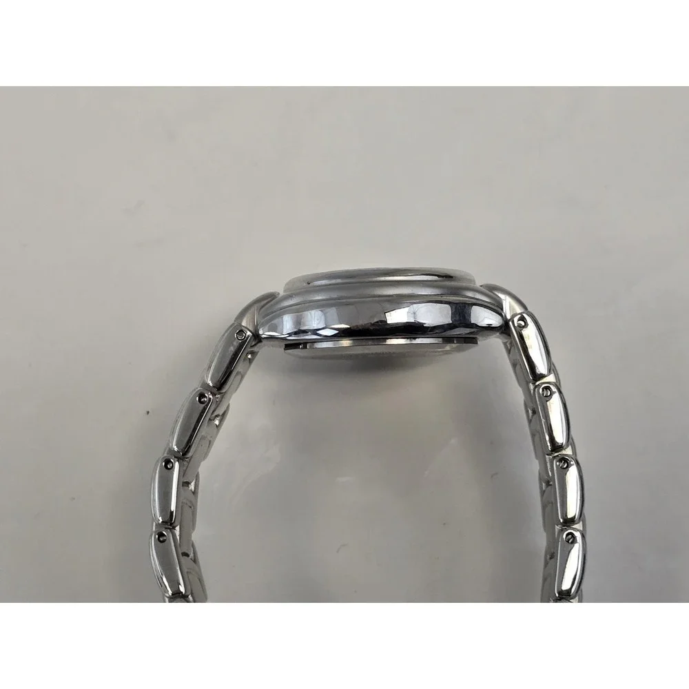 Sharp Purple Dial Date Indicator Silver Tone Round Case Linkn‎ Band Quartz Watch